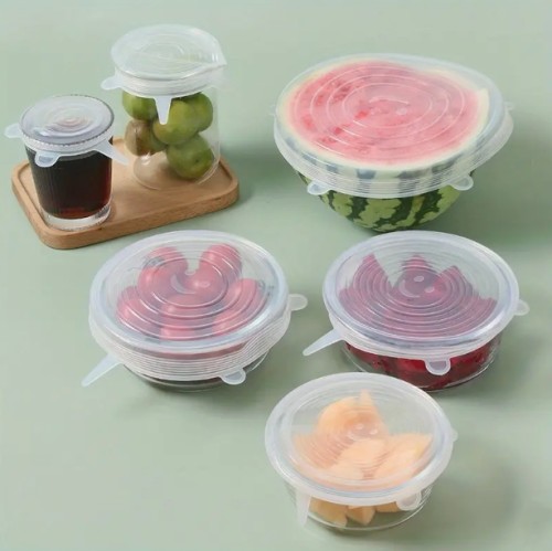 6팩 실리콘 탄성 뚜껑, 재사용 가능한 내구성 있는 식품 보관용 접시 커버, BPA 프리, 식기 세척기 및 냉장고 안전, 주방 액세서리